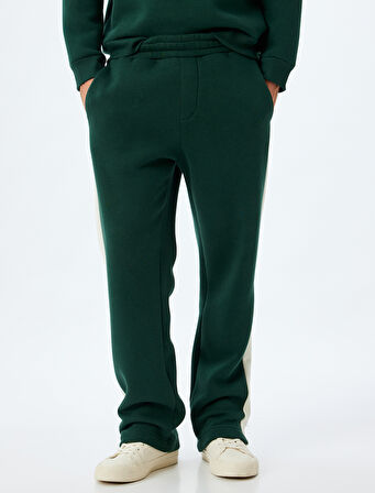 Eşofman Altı Beli Lastikli Renk Bloklu Cep Detaylı Şardonlu Pamuk Karışımlı