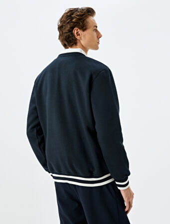 Bisiklet Yaka Şardonlu Pamuk Karışımlı Slogan İşlemeli Sweatshirt