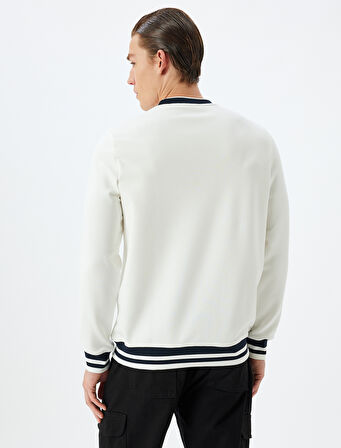 Bisiklet Yaka Sweatshirt Kolej Nakışlı İnterlok Kumaş Pamuk Karışımlı