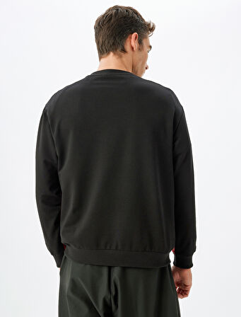 Kolej Baskılı Sweatshirt Bisiklet Yaka Pamuk Karışımlı