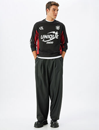 Kolej Baskılı Sweatshirt Bisiklet Yaka Pamuk Karışımlı