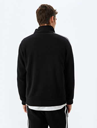 Fermuarlı Hırka Dik Yaka Biyeli Uzun Kollu Şardonlu Pamuk Karışımlı