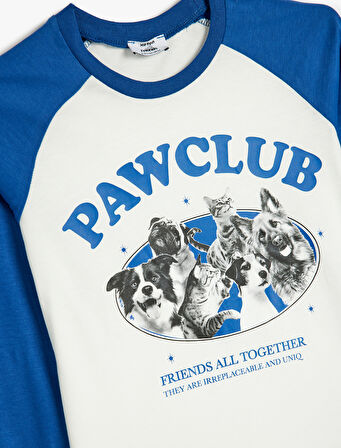 Tişört Uzun Kollu Bisiklet Yaka Köpek Baskılı Pamuklu