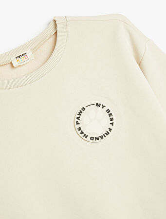 Basic Sweatshirt Şardonlu Bisiklet Yaka Baskı Detaylı