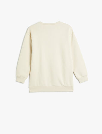 Basic Sweatshirt Şardonlu Bisiklet Yaka Baskı Detaylı