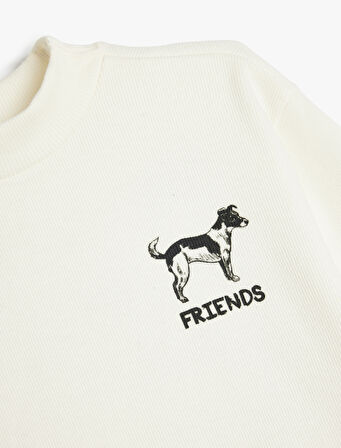Sweatshirt Yarım Balıkçı Yaka Köpek Baskılı Dokulu 