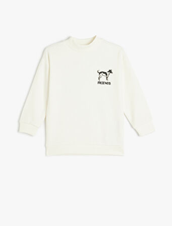 Sweatshirt Yarım Balıkçı Yaka Köpek Baskılı Dokulu 