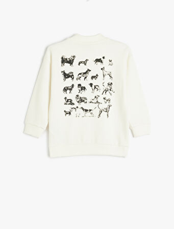 Sweatshirt Yarım Balıkçı Yaka Köpek Baskılı Dokulu 