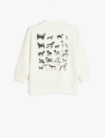 Sweatshirt Yarım Balıkçı Yaka Köpek Baskılı Dokulu 