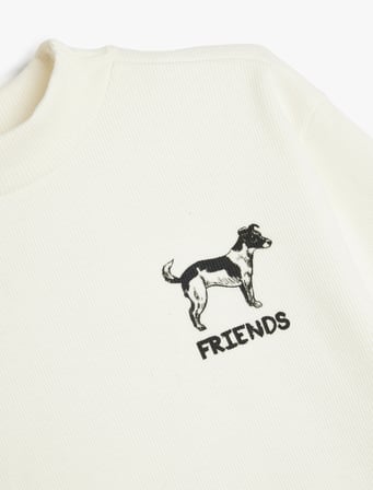 Sweatshirt Yarım Balıkçı Yaka Köpek Baskılı Dokulu 