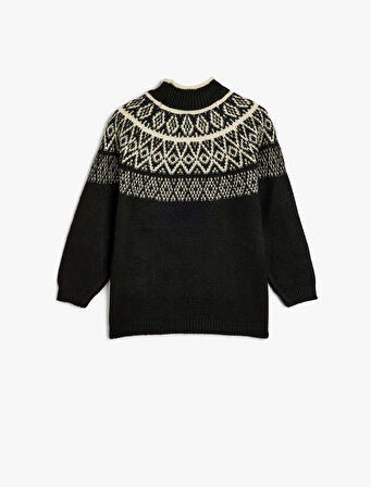 Yarım Balıkçı Yaka Triko Kazak Uzun Kollu Desenli 