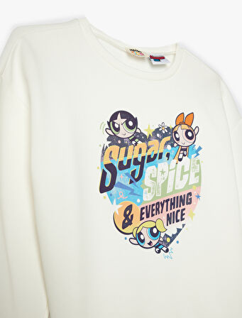 Sweat Powerpuff Girls Baskılı Lisanslı Uzun Kollu Bisiklet Yaka Şardonlu
