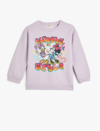 Mickey Mouse ve Daisy Duck Sweatshirt Lisanslı Uzun Kollu Bisiklet Yaka Şardonlu