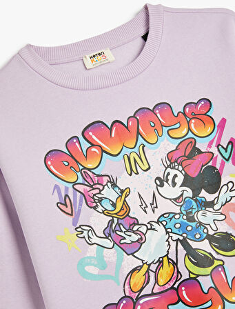 Mickey Mouse ve Daisy Duck Sweatshirt Lisanslı Uzun Kollu Bisiklet Yaka Şardonlu