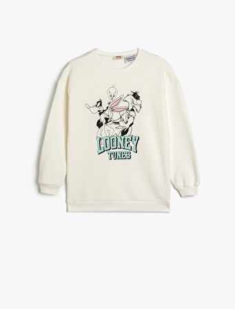 Sweatshirt Looney Tunes Baskılı Lisanslı Uzun Kollu Bisiklet Yaka Şardonlu