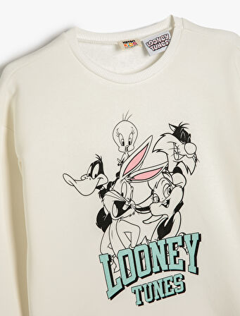 Sweatshirt Looney Tunes Baskılı Lisanslı Uzun Kollu Bisiklet Yaka Şardonlu