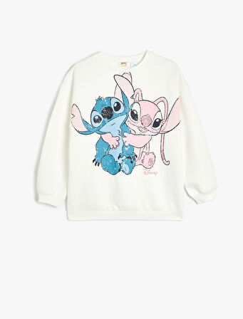 Stitch Sweatshirt Lisanslı Uzun Kollu Bisiklet Yaka 