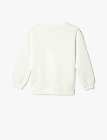 Sweatshirt Kedi Baskılı Uzun Kollu Bisiklet Yaka Şardonlu