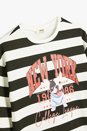 Koton Kız Çocuk Sweatshirt Köpek Baskılı Bisiklet Yaka Uzun Kollu Şardonlu