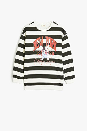 Koton Kız Çocuk Sweatshirt Köpek Baskılı Bisiklet Yaka Uzun Kollu Şardonlu