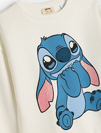 Stitch Sweatshirt Lisanslı Uzun Kollu Bisiklet Yaka