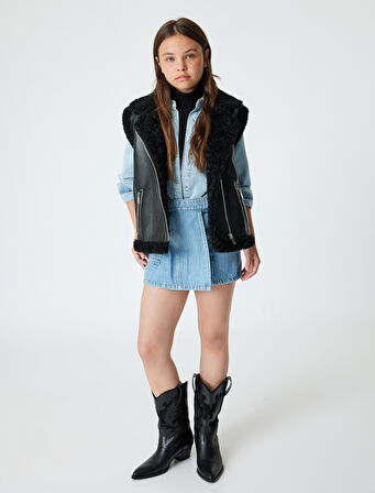 Kot Şort Etek Kruvaze Cepli Pamuklu