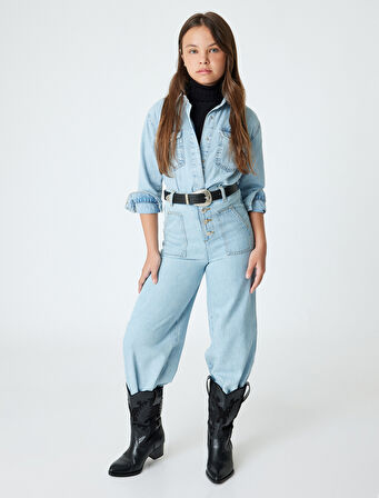 Bol Paça Kot Pantolon Cepli Pamuklu  - Wide Leg Jeans 