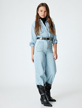 Bol Paça Kot Pantolon Cepli Pamuklu  - Wide Leg Jeans 