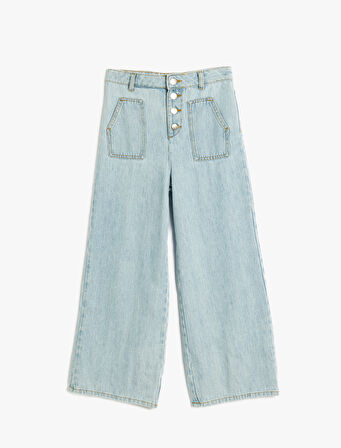 Bol Paça Kot Pantolon Cepli Pamuklu  - Wide Leg Jeans 