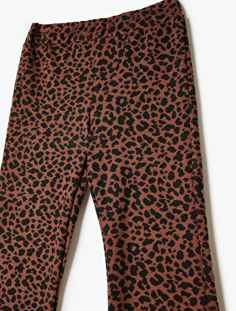 İspanyol Paça Pantolon Leopar Desenli Beli Lastikli 