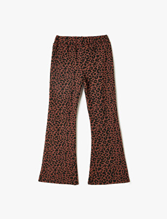 İspanyol Paça Pantolon Leopar Desenli Beli Lastikli 