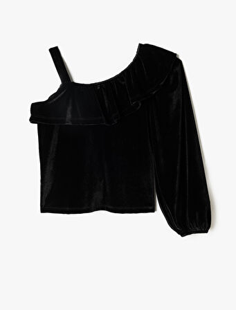 Kadife Bluz Tek Omuz Askılı Fırfır Detaylı 