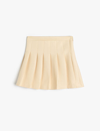 Fermuar Detaylı Pileli Basic Mini Etek