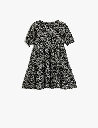 Çiçekli Elbise Kısa Kollu Pamuklu