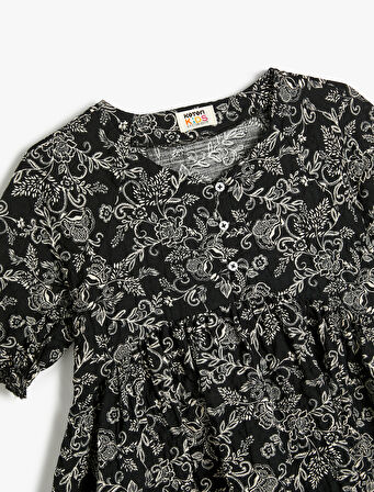 Çiçekli Elbise Kısa Kollu Pamuklu