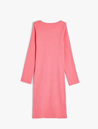 Elbise Kolsuz Bisiklet Yaka Ribanalı Kalp Pencere Detaylı