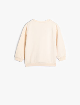 Sweat İşleme Detayı Uzun Kollu Bisiklet Yaka Pamuklu