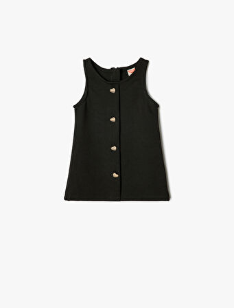 Jile Elbise Yuvarlak Yaka Kalp Düğmeli Viskon Kumaş 