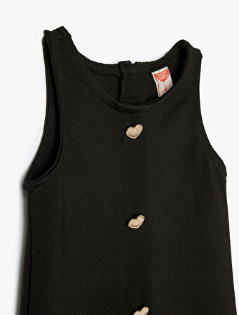 Jile Elbise Yuvarlak Yaka Kalp Düğmeli Viskon Kumaş 