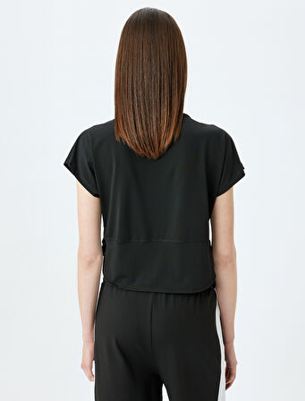 Crop Kısa Kollu Slogan Baskılı Spor Tişört