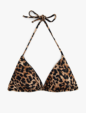 Astarlı Leopar Desenli Boyundan Bağlamalı Üçgen Bikini Üstü