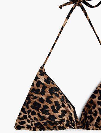 Astarlı Leopar Desenli Boyundan Bağlamalı Üçgen Bikini Üstü