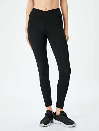 Yüksek Bel Dikiş Detaylı Slim Fit Spor Tayt