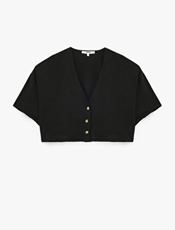 Bol Kalıp V Yaka Kısa Kollu Crop Gömlek