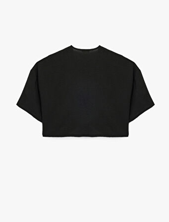 Bol Kalıp V Yaka Kısa Kollu Crop Gömlek