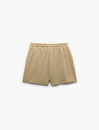 Beli Bağlamalı Bürümcük Kumaş Dokulu Cepli Mini Şort