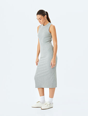 Bisiklet Yaka Kolsuz Slim Fit Midi Kalem Elbise