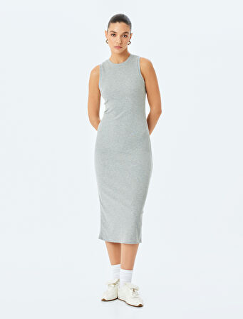 Bisiklet Yaka Kolsuz Slim Fit Midi Kalem Elbise