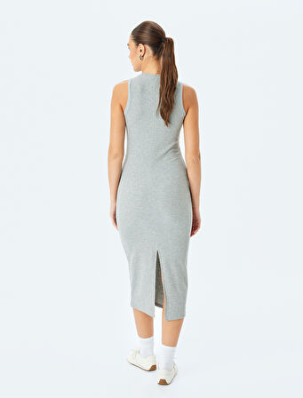 Bisiklet Yaka Kolsuz Slim Fit Midi Kalem Elbise