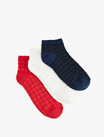 Pamuklu Kareli 3'lü Patik Çorap Seti